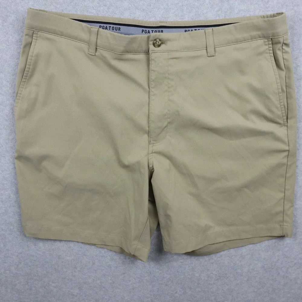 PGA Tour Shorts Mens 38 Performance Golf Chino Casual Stretch Flat Front Beige‎